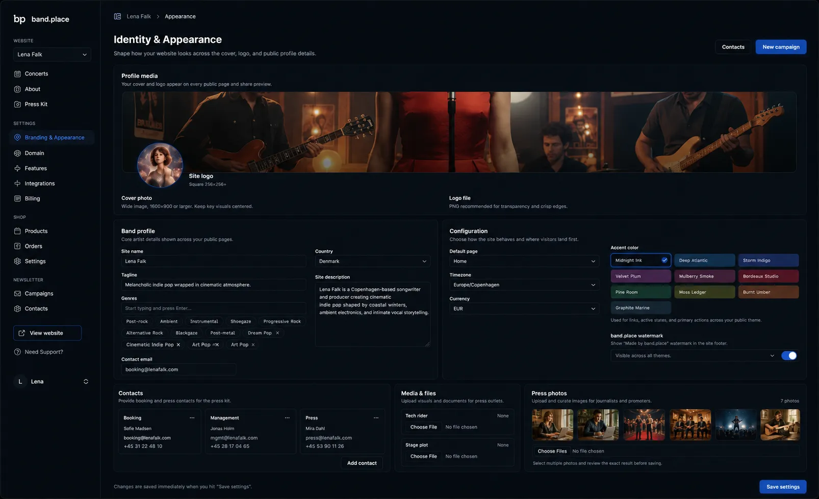 Appearance dashboard preview